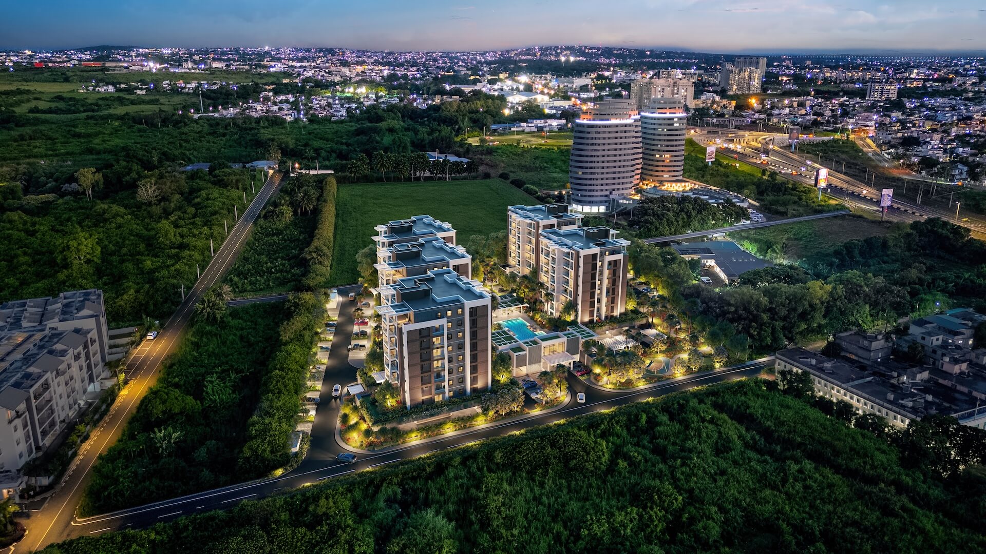 Aerial view of the Central Park Trianon development